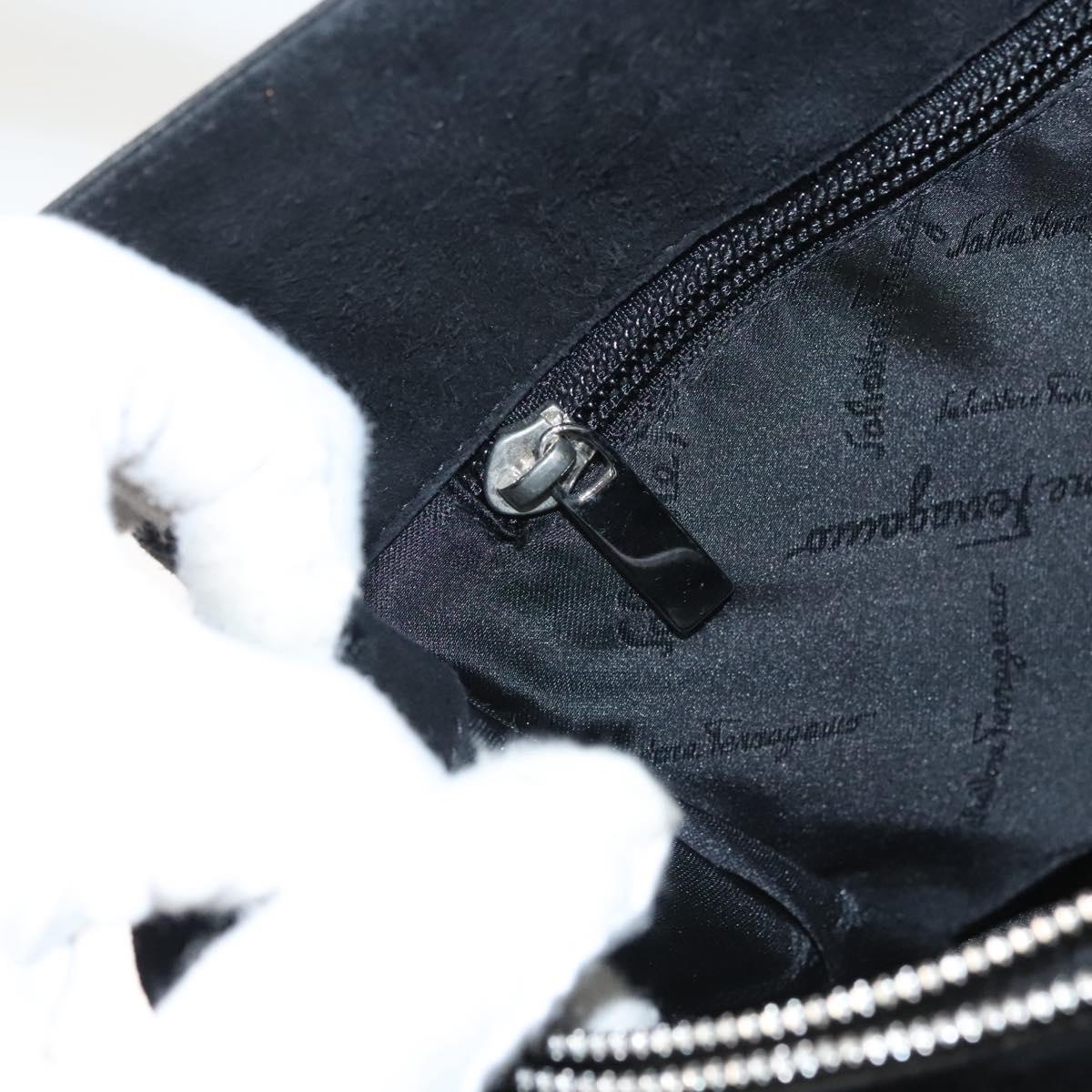 Salvatore Ferragamo Gancini Shoulder Bag Suede Black Silver Auth bs25826