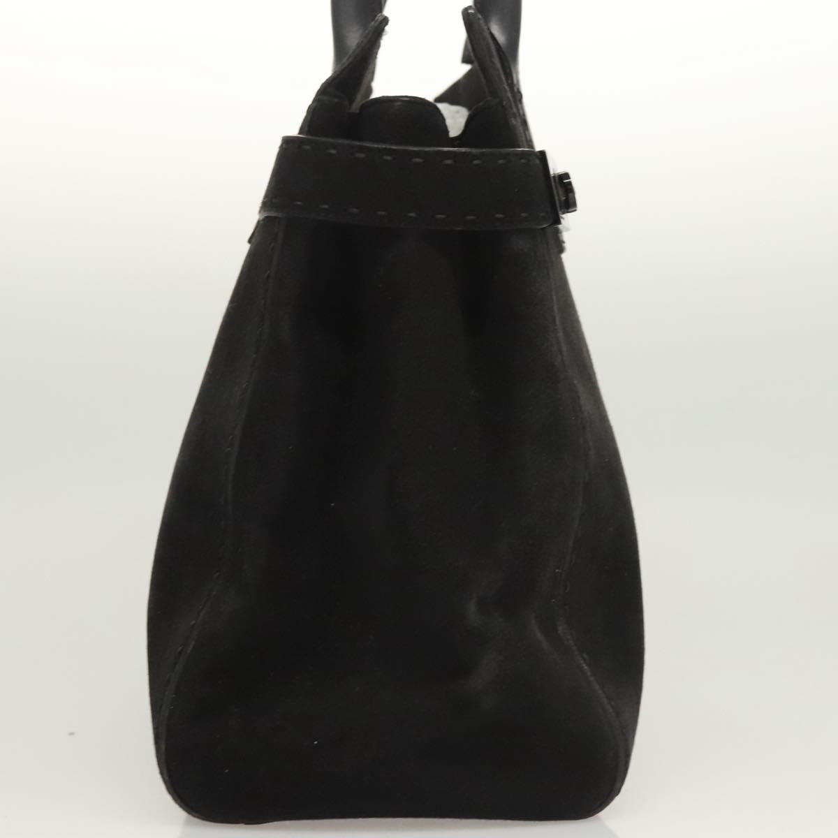 Salvatore Ferragamo Gancini Shoulder Bag Suede Black Silver Auth bs25826