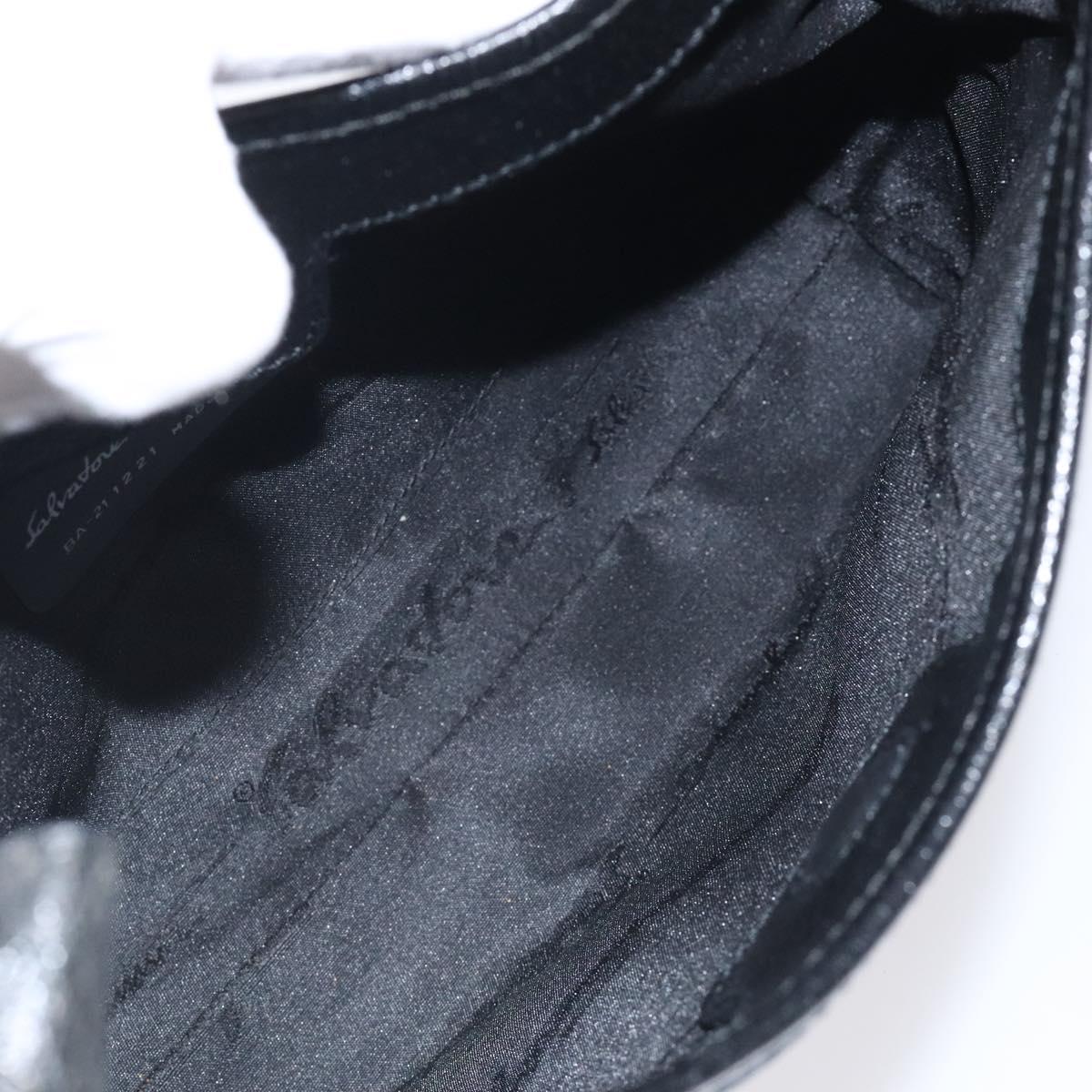 Salvatore Ferragamo Shoulder Bag Canvas Navy Silver Auth bs25827