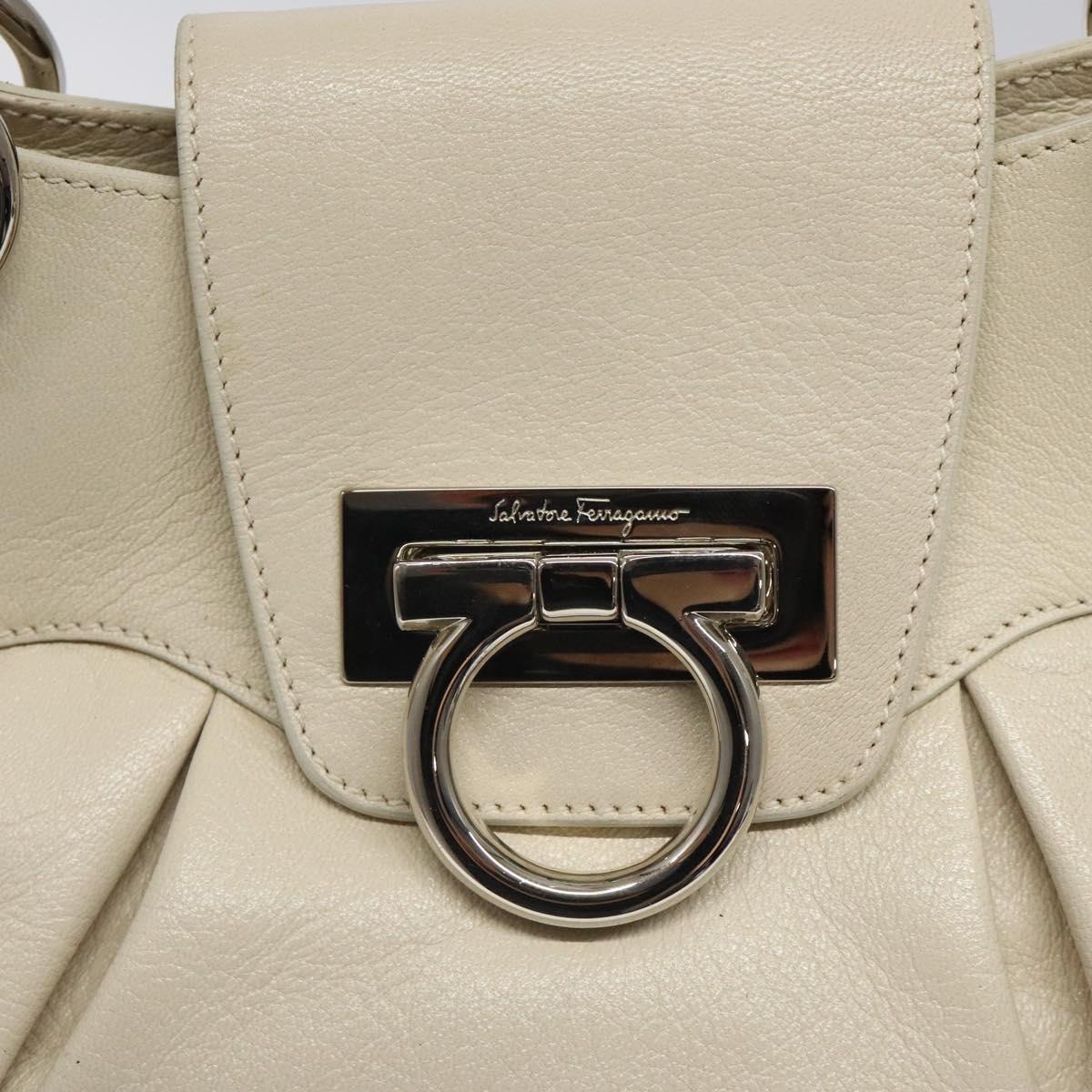 Salvatore Ferragamo Gancini Shoulder Bag Leather White Silver Auth bs25829
