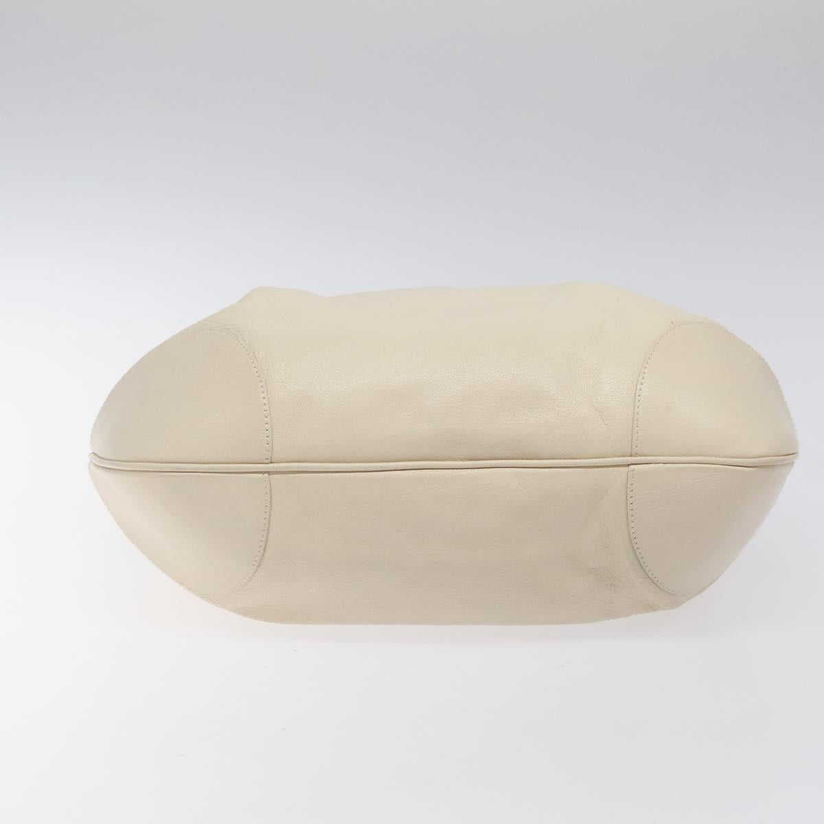 Salvatore Ferragamo Gancini Shoulder Bag Leather White Silver Auth bs25829