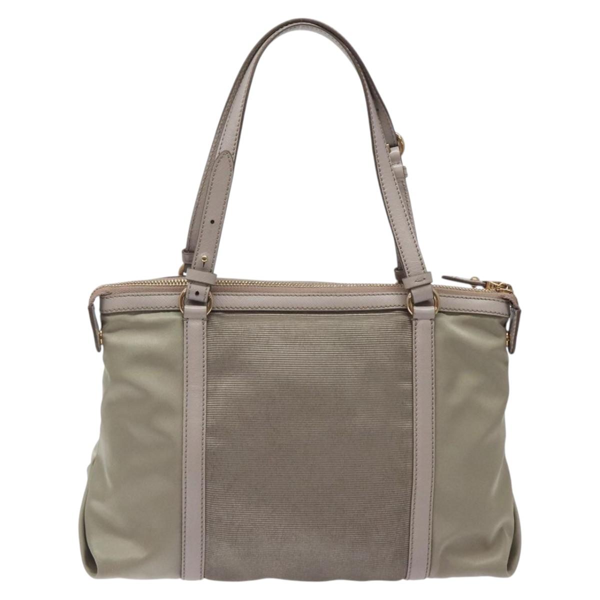 Salvatore Ferragamo Hand Bag Nylon Leather Gray Gold Auth bs25830