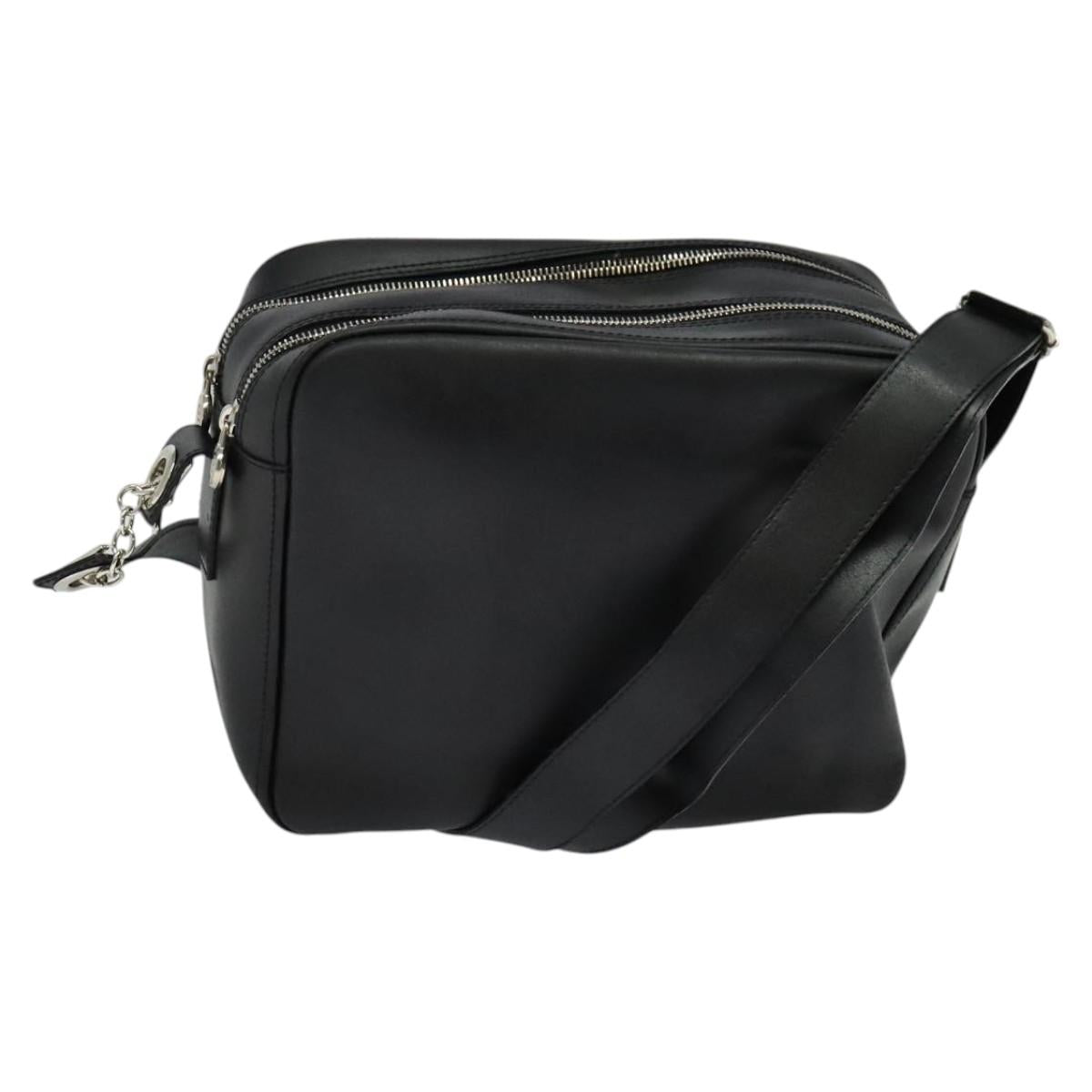 FENDI Shoulder Bag Leather Black Silver Auth bs25833