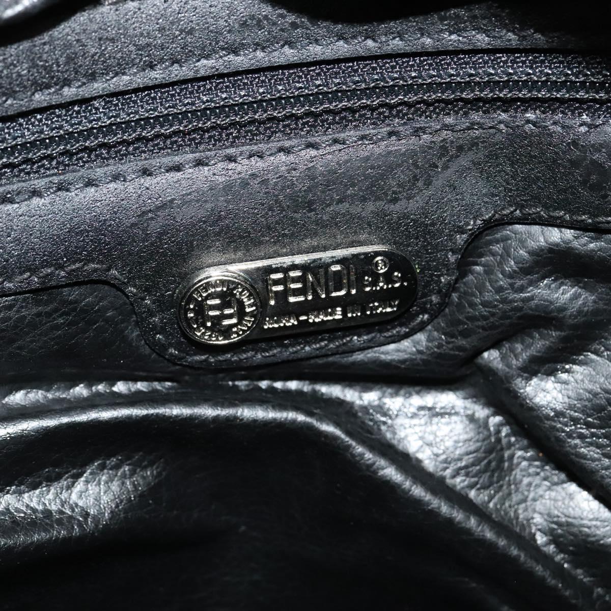 FENDI Shoulder Bag Leather Black Silver Auth bs25833