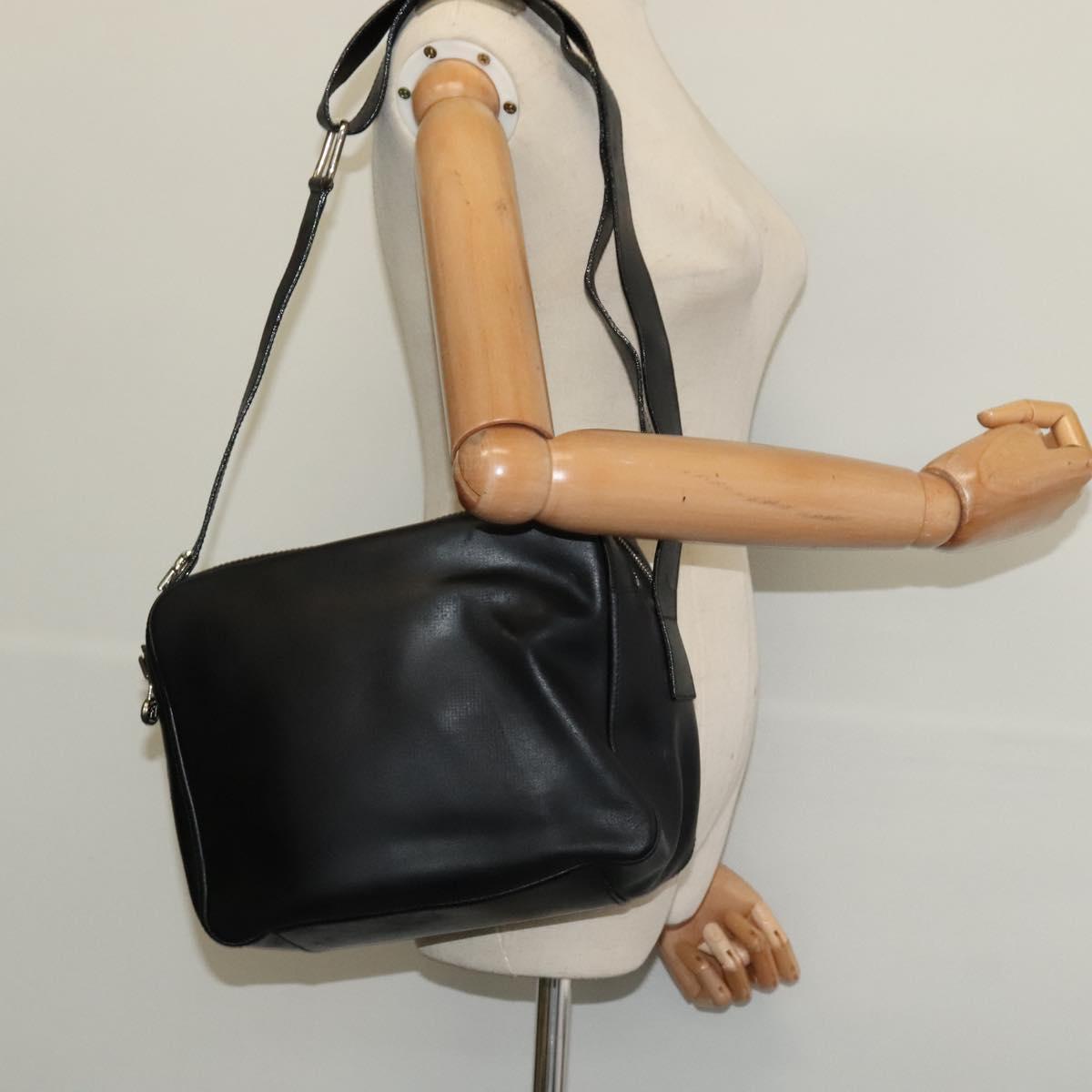 FENDI Shoulder Bag Leather Black Silver Auth bs25833