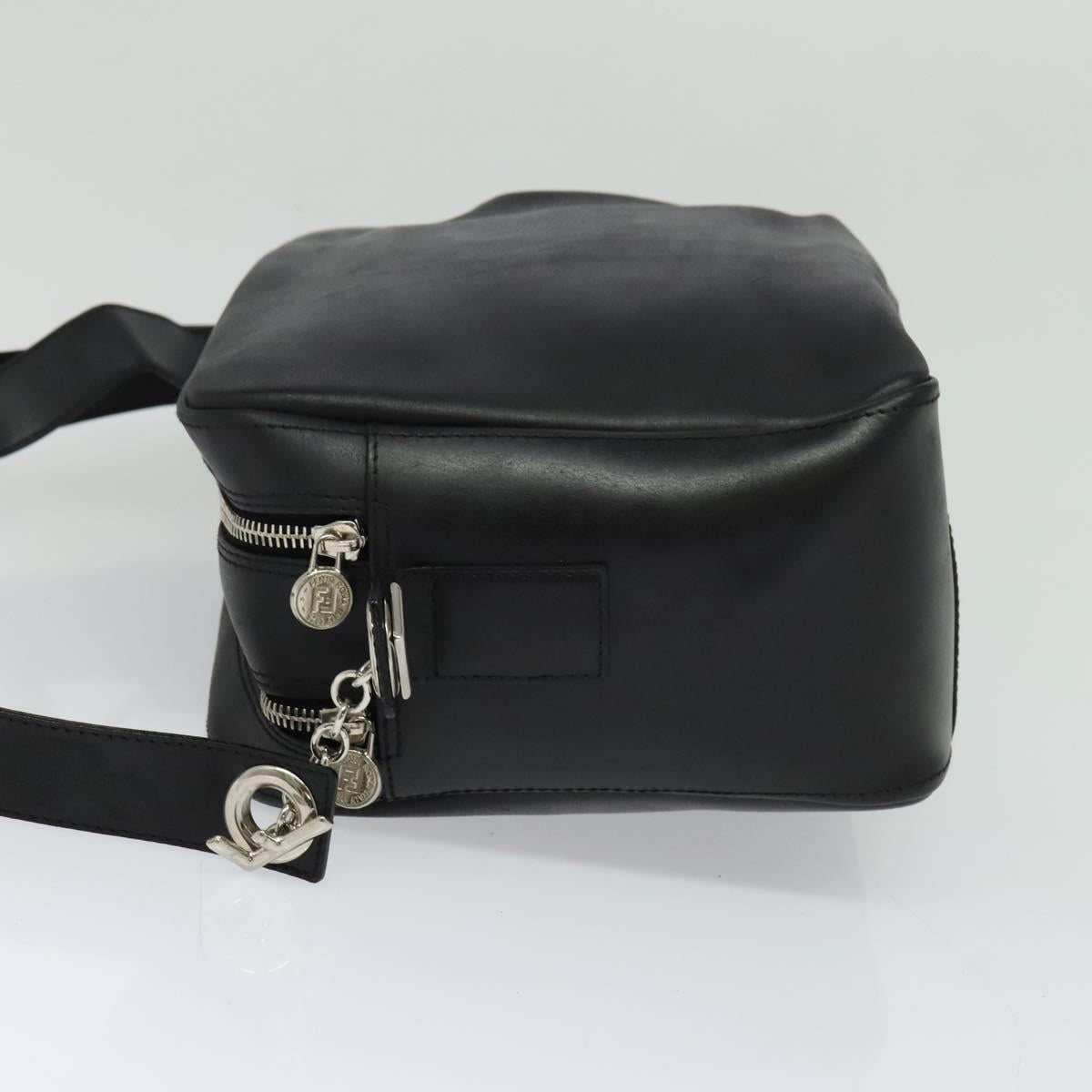 FENDI Shoulder Bag Leather Black Silver Auth bs25833