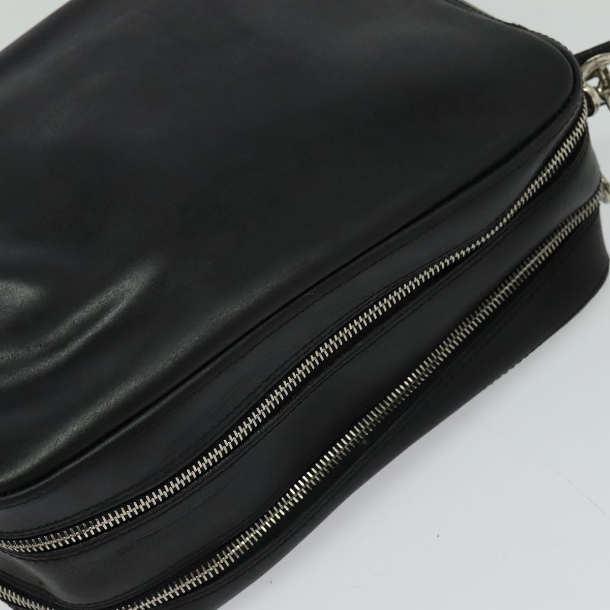 FENDI Shoulder Bag Leather Black Silver Auth bs25833