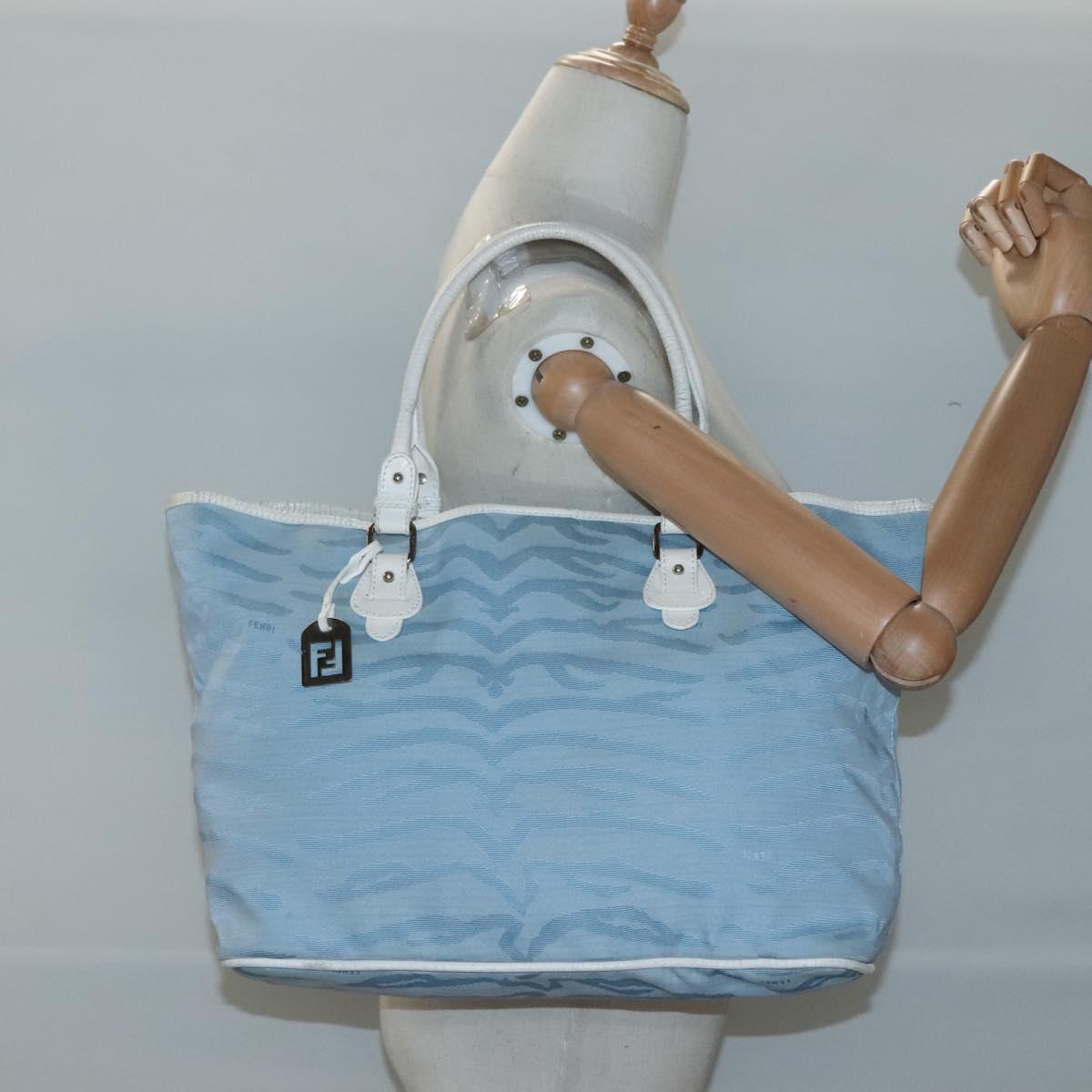 FENDI Tote Bag Canvas Light Blue Auth bs25841