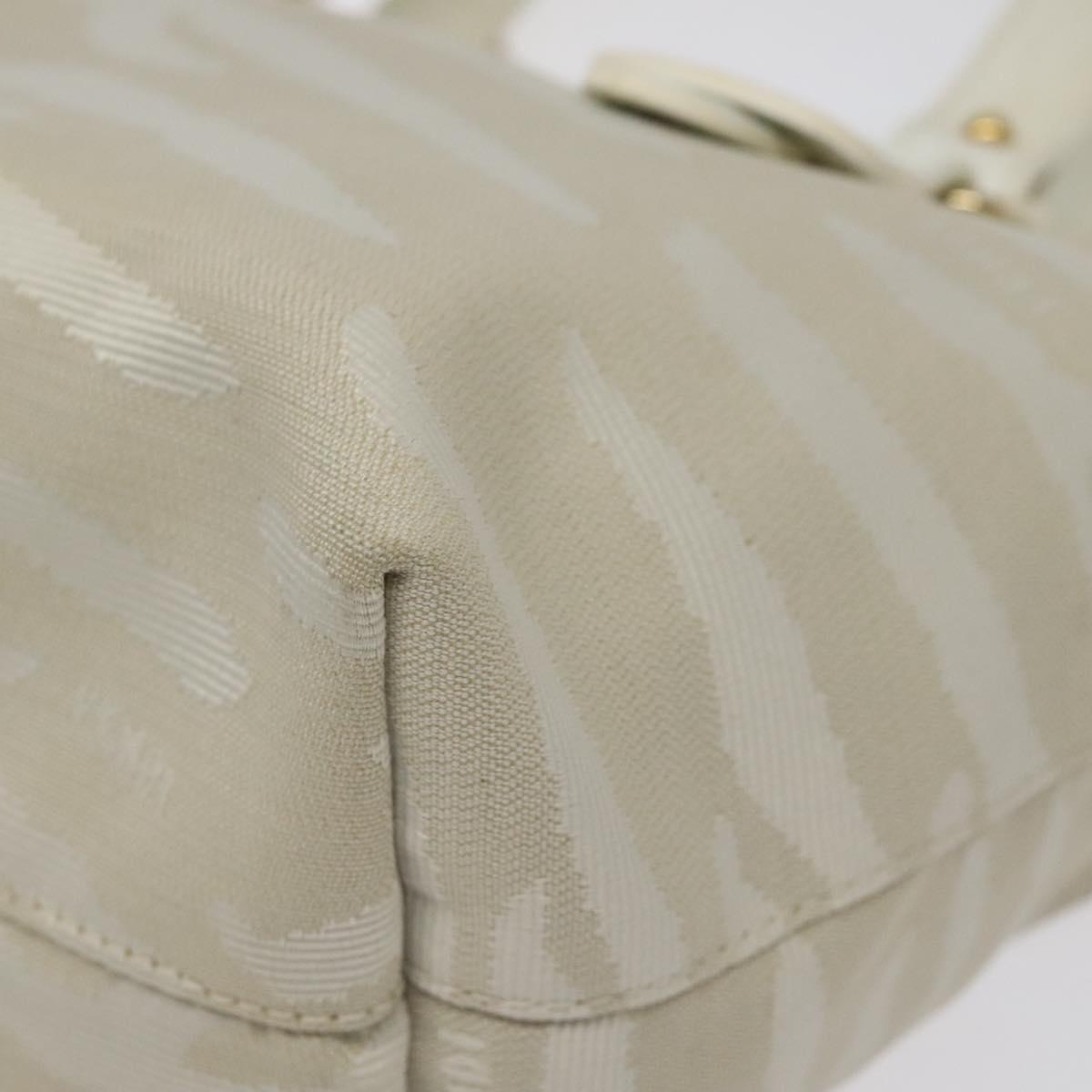 FENDI Hand Bag Canvas White Gold Auth bs25843