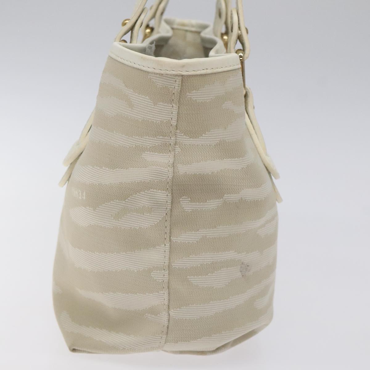 FENDI Hand Bag Canvas White Gold Auth bs25843