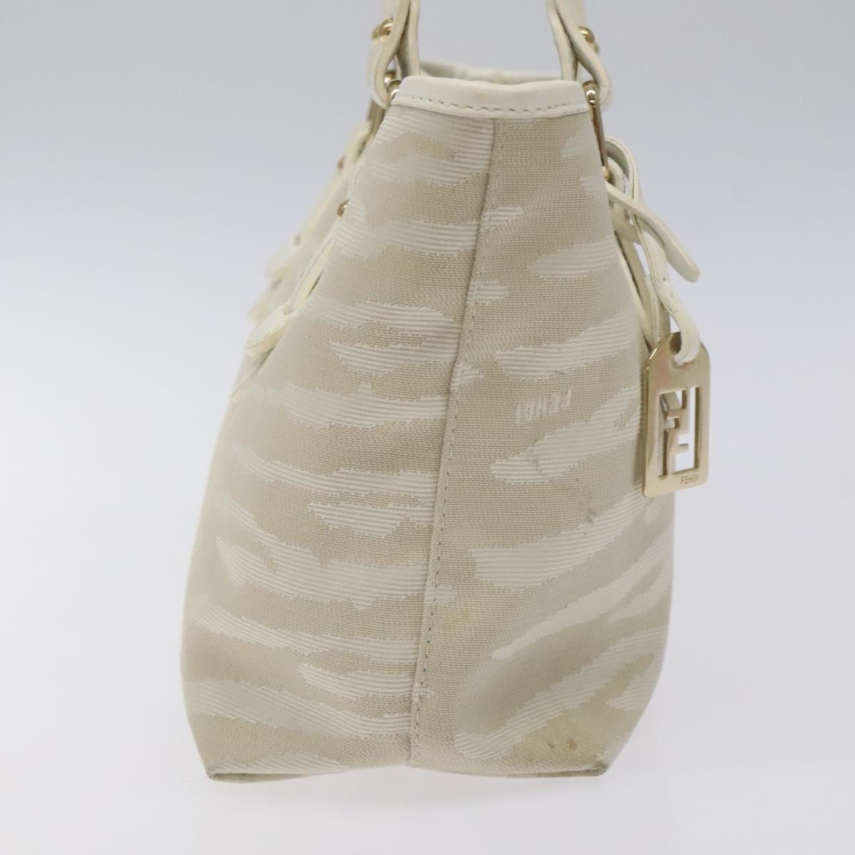 FENDI Hand Bag Canvas White Gold Auth bs25843