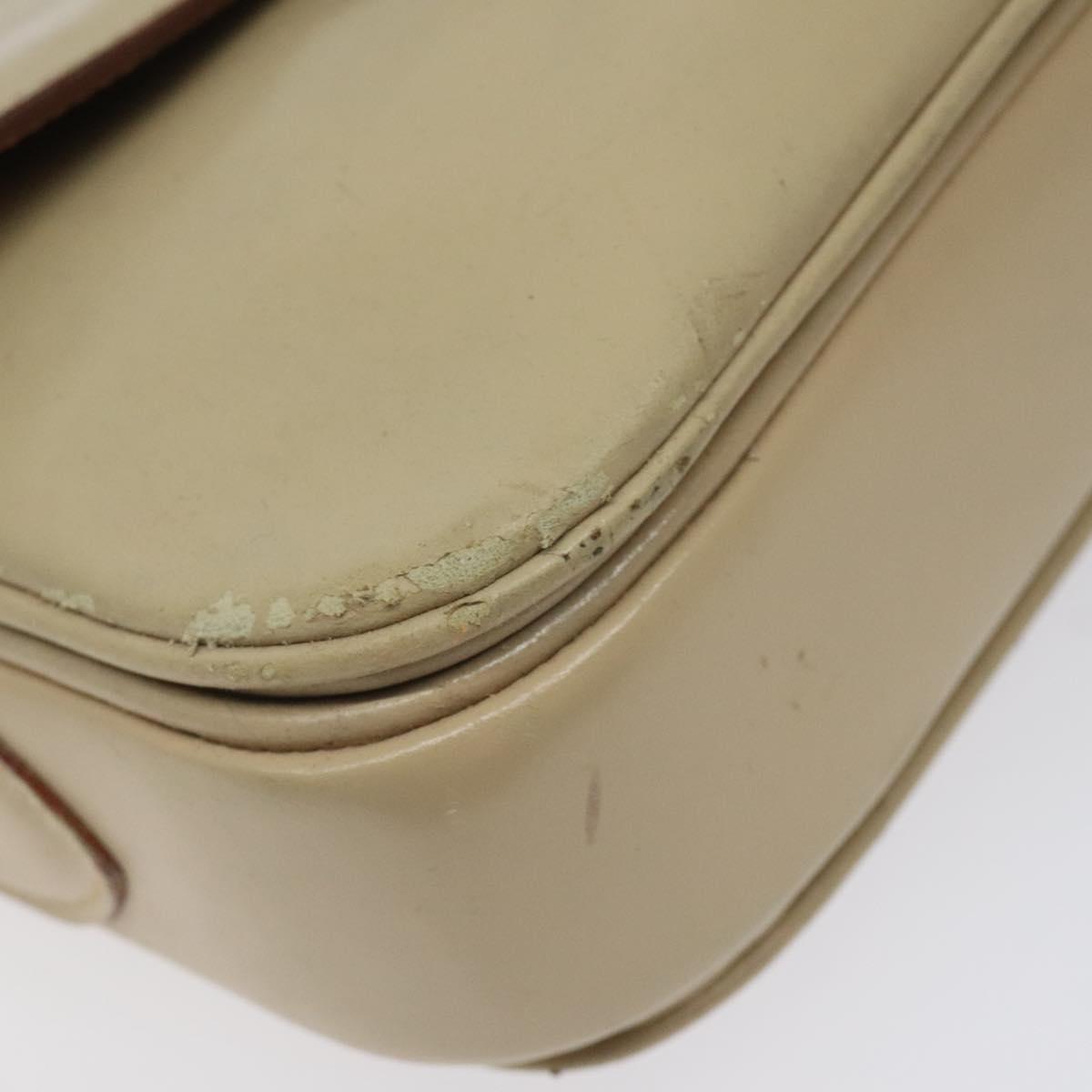 CELINE Shoulder Bag Leather White Gold Auth bs25844