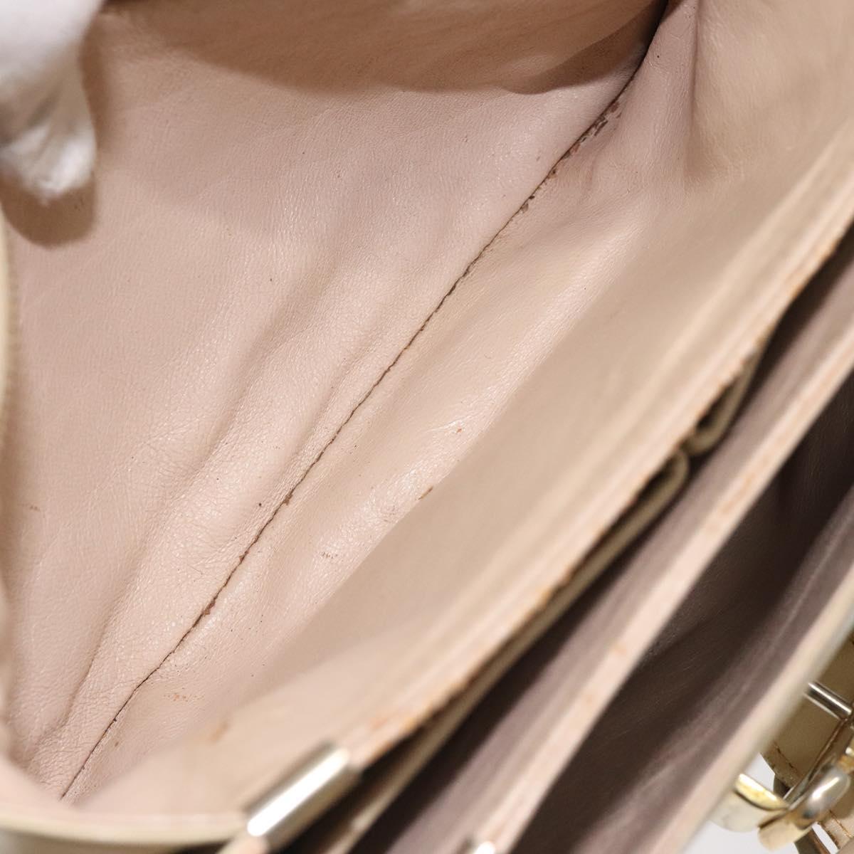 CELINE Shoulder Bag Leather White Gold Auth bs25844