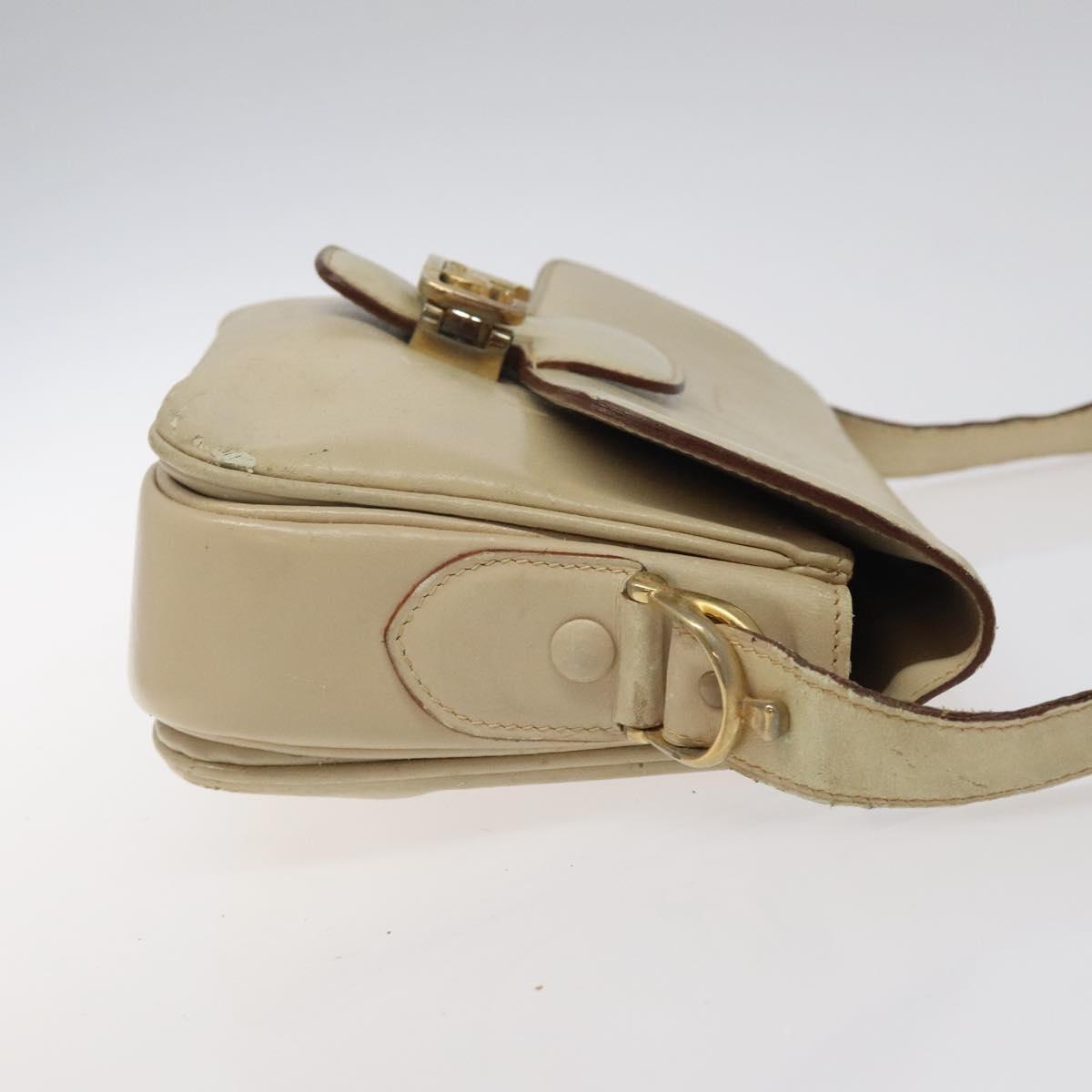 CELINE Shoulder Bag Leather White Gold Auth bs25844