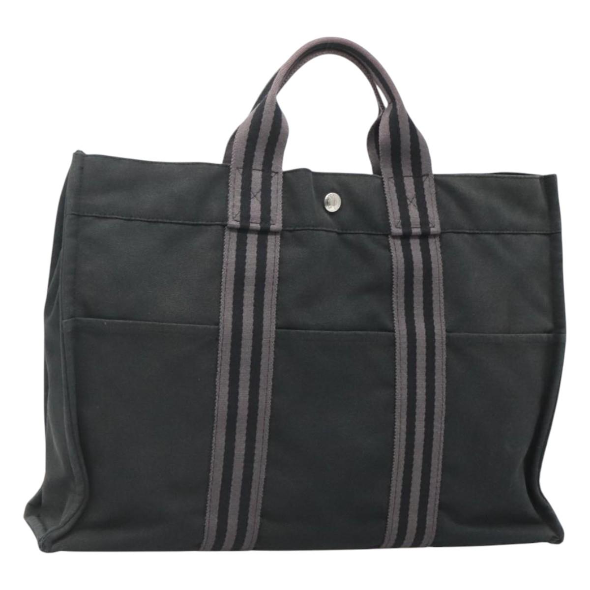 HERMES Fourre Tout MM Hand Bag Canvas Black Auth bs25852