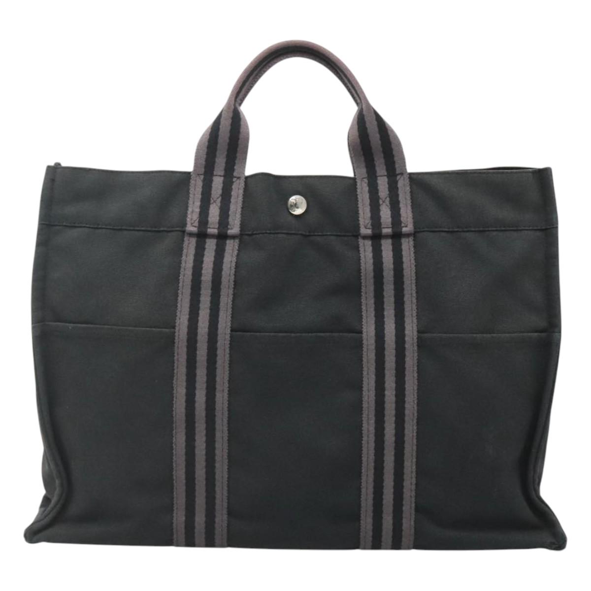 HERMES Fourre Tout MM Hand Bag Canvas Black Auth bs25852