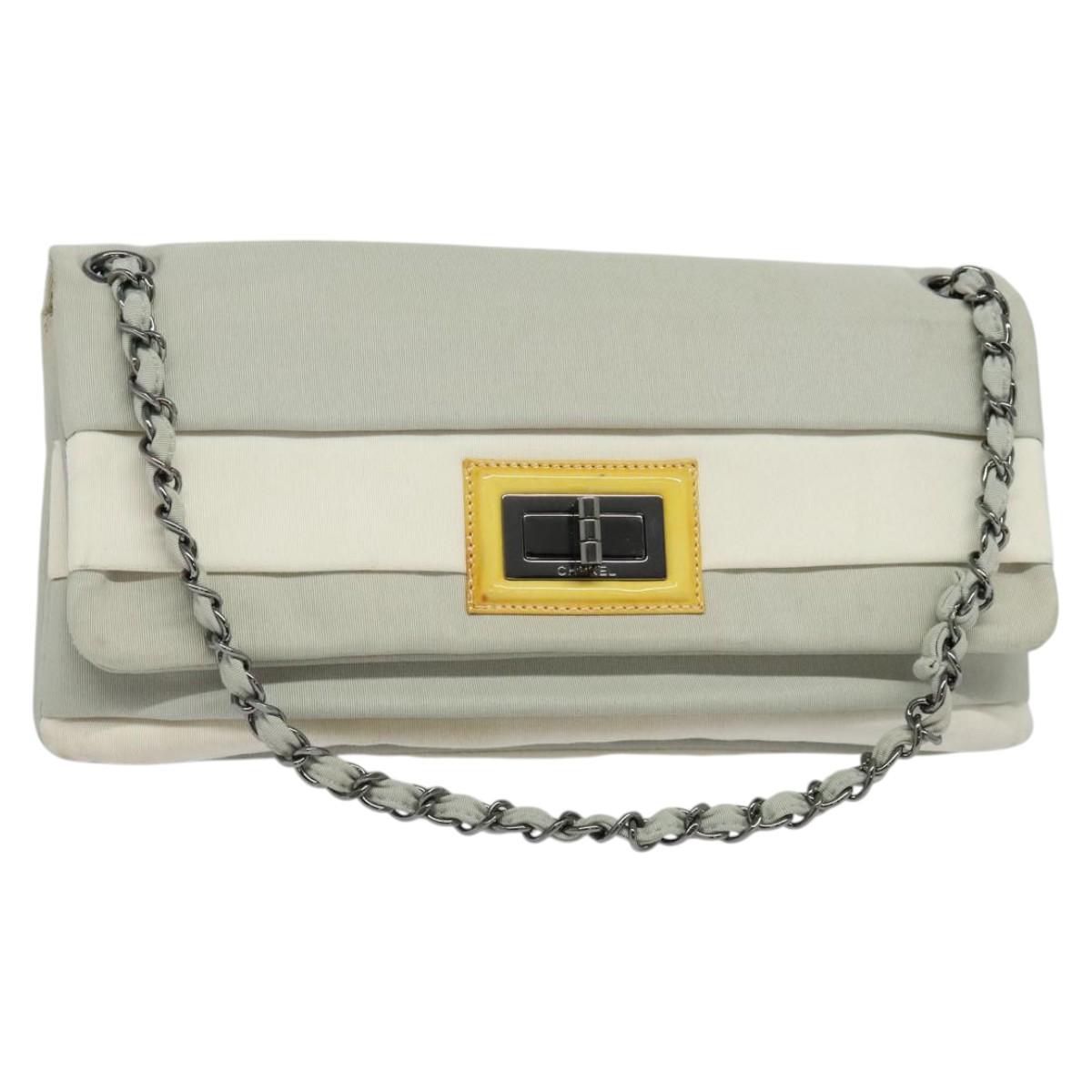 CHANEL Chain Shoulder Bag Nylon Gray CC Auth bs25857
