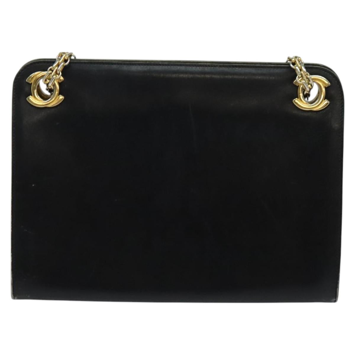 CHANEL Chain Hand Bag Leather Black Gold CC Auth bs25858