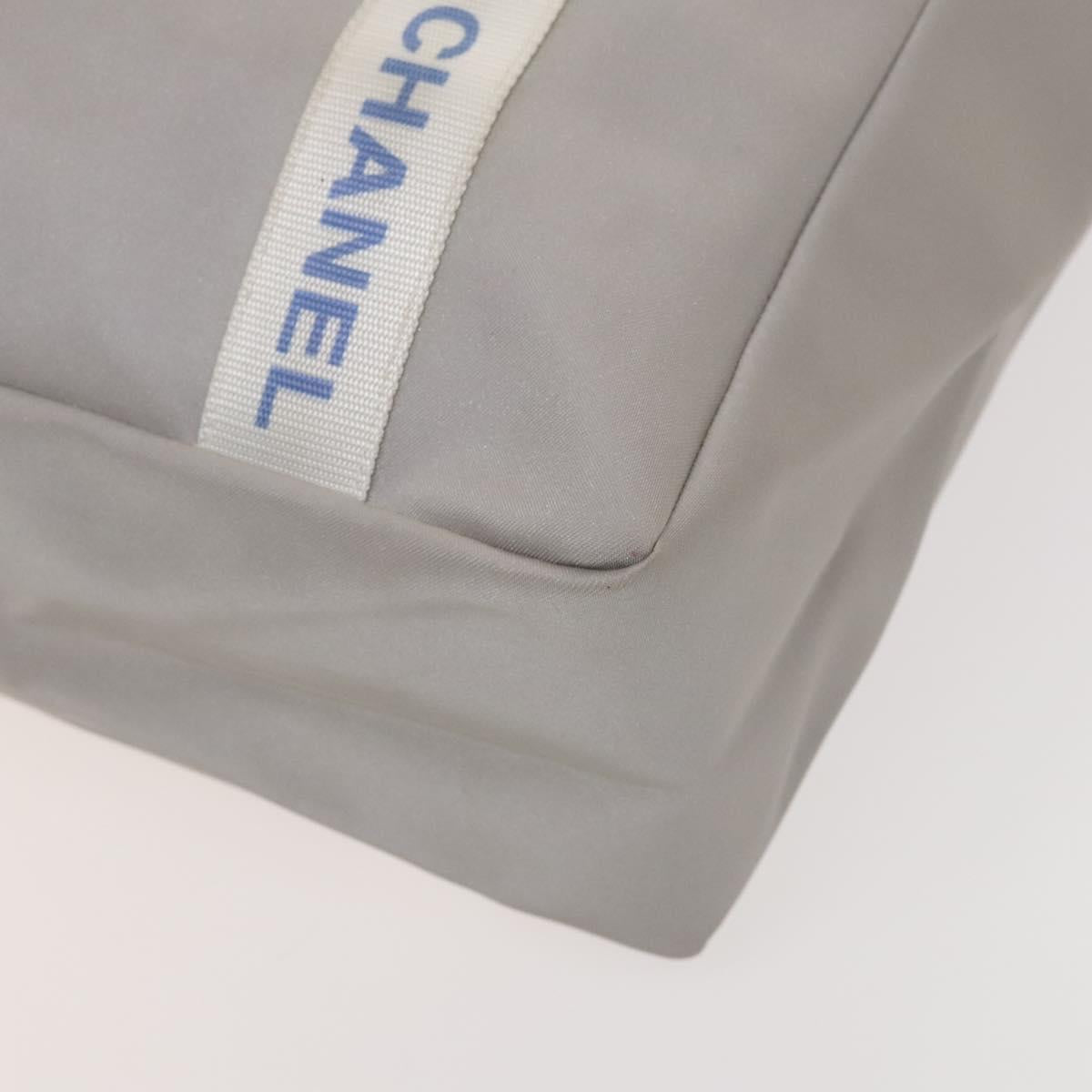 CHANEL Sports Line Tote Bag Nylon Gray Silver CC Auth bs25879