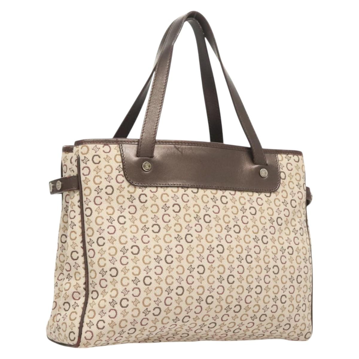CELINE C Macadam Canvas Hand Bag Beige Gold Auth bs25881