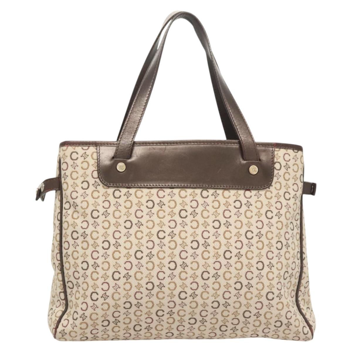 CELINE C Macadam Canvas Hand Bag Beige Gold Auth bs25881