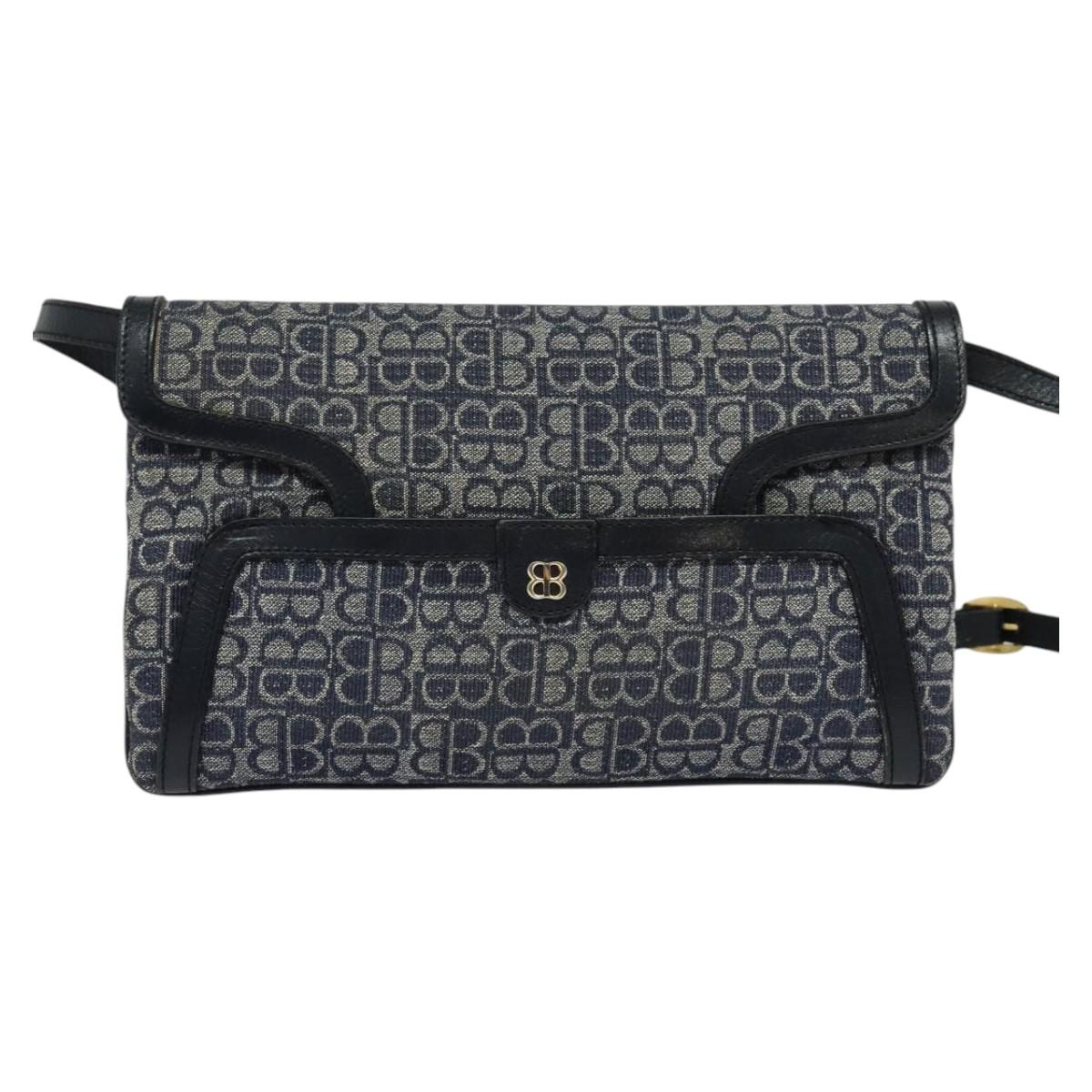 BALENCIAGA BB Shoulder Bag Canvas Navy Gold Auth bs25889