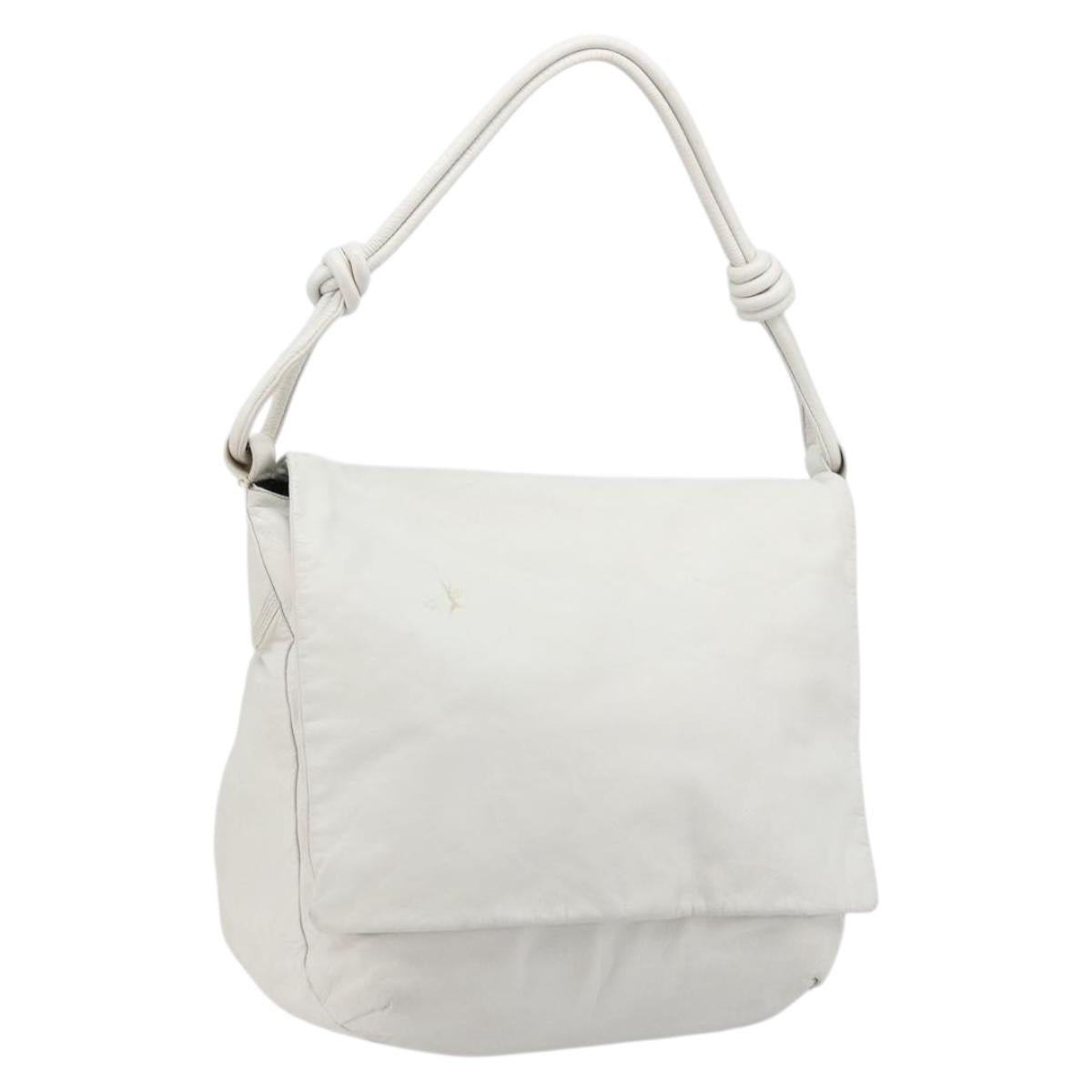 LOEWE Shoulder Bag Leather White Gold Auth bs25892
