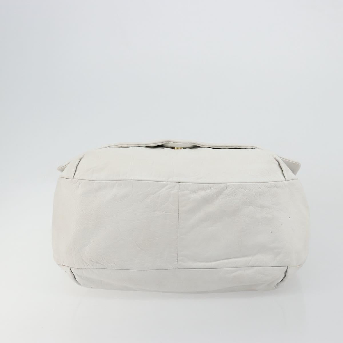 LOEWE Shoulder Bag Leather White Gold Auth bs25892