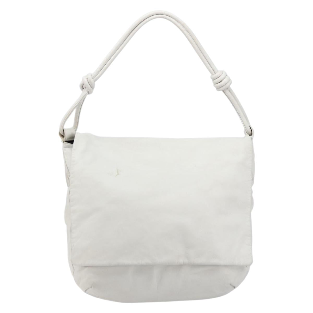 LOEWE Shoulder Bag Leather White Gold Auth bs25892