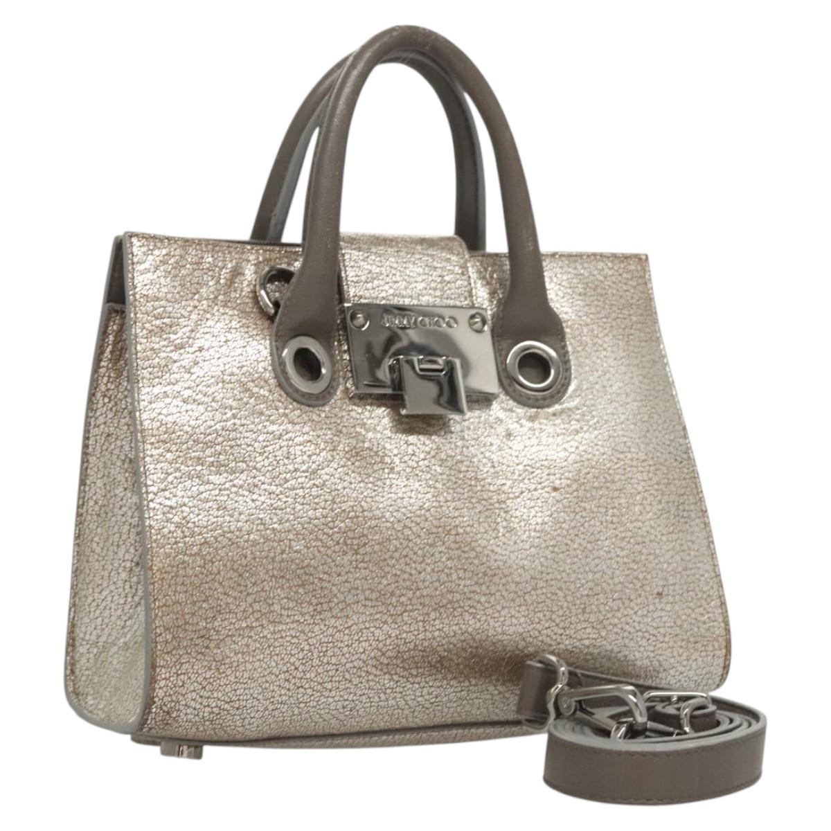 Jimmy Choo Hand Bag Leather 2way Silver Auth bs25894
