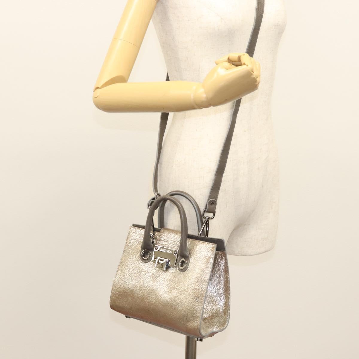 Jimmy Choo Hand Bag Leather 2way Silver Auth bs25894