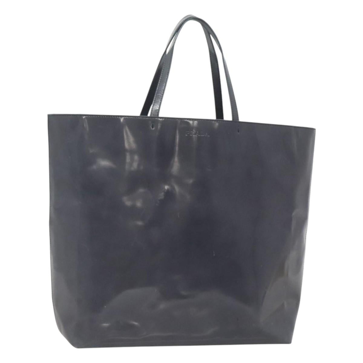 PRADA Hand Bag Enamel Navy Silver Auth bs25904