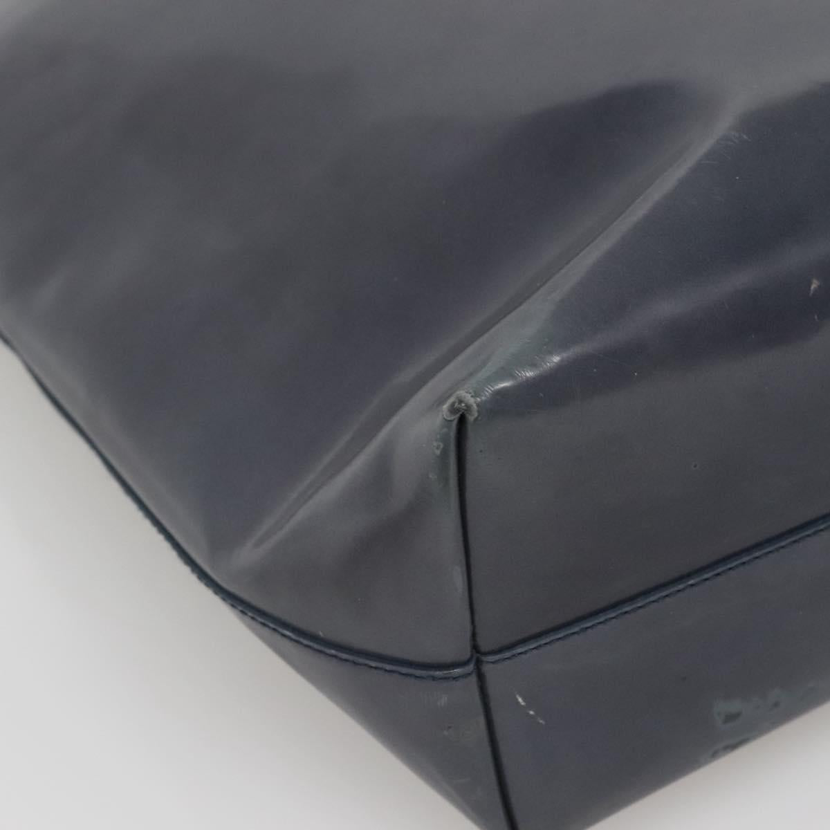 PRADA Hand Bag Enamel Navy Silver Auth bs25904