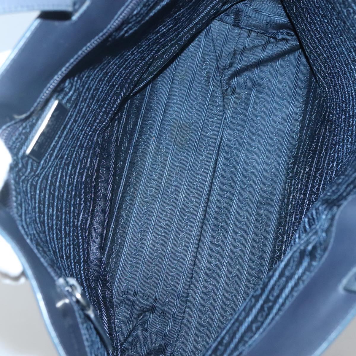 PRADA Hand Bag Enamel Navy Silver Auth bs25904