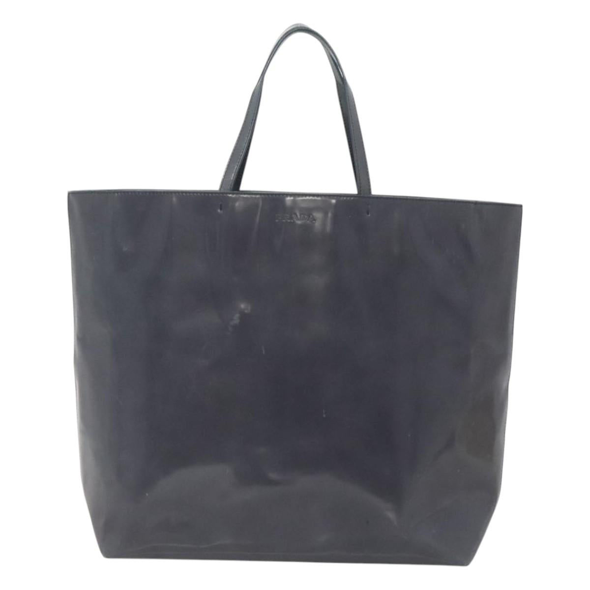 PRADA Hand Bag Enamel Navy Silver Auth bs25904