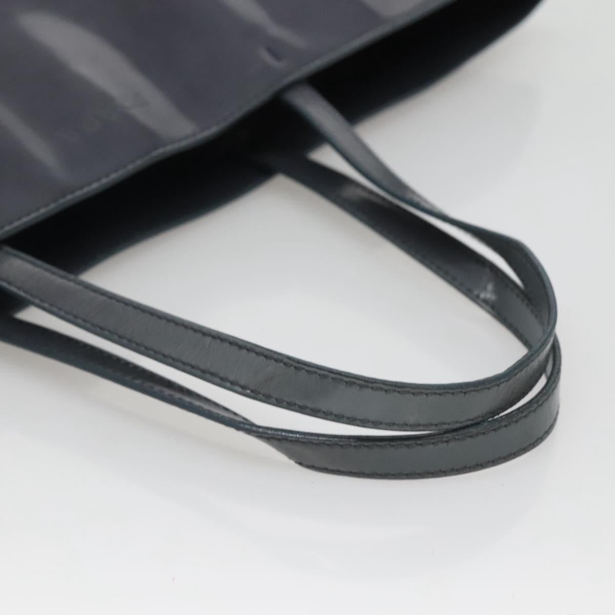 PRADA Hand Bag Enamel Navy Silver Auth bs25904