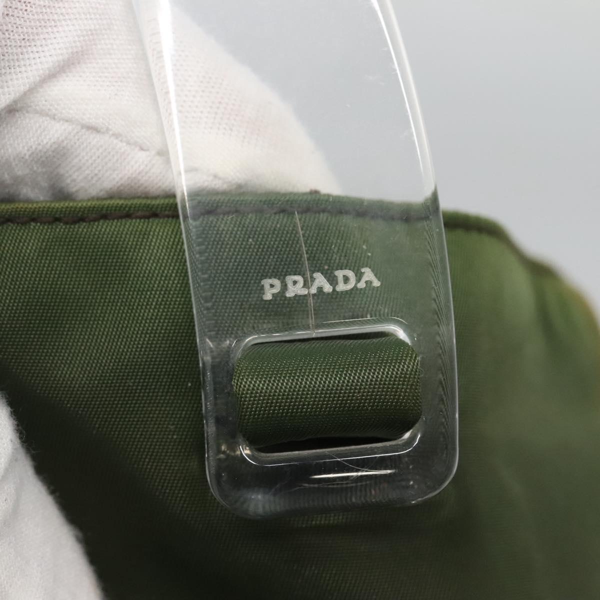 PRADA Hand Bag Nylon Plastic Khaki Silver Clear Auth bs25908
