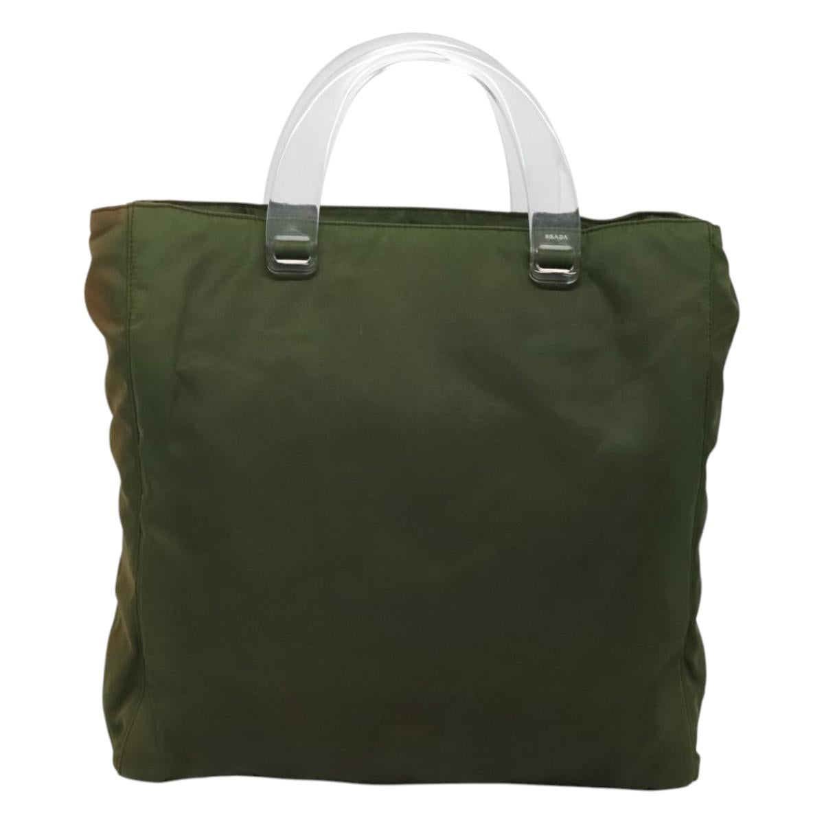 PRADA Hand Bag Nylon Plastic Khaki Silver Clear Auth bs25908