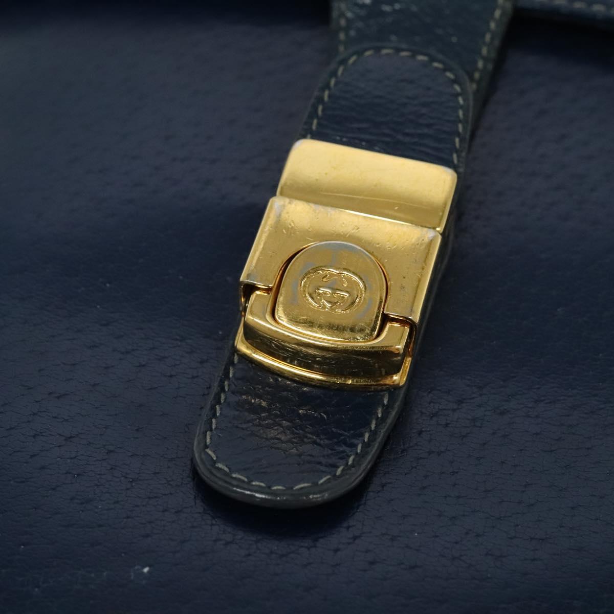 GUCCI Shoulder Bag Leather Blue Gold Auth bs25923