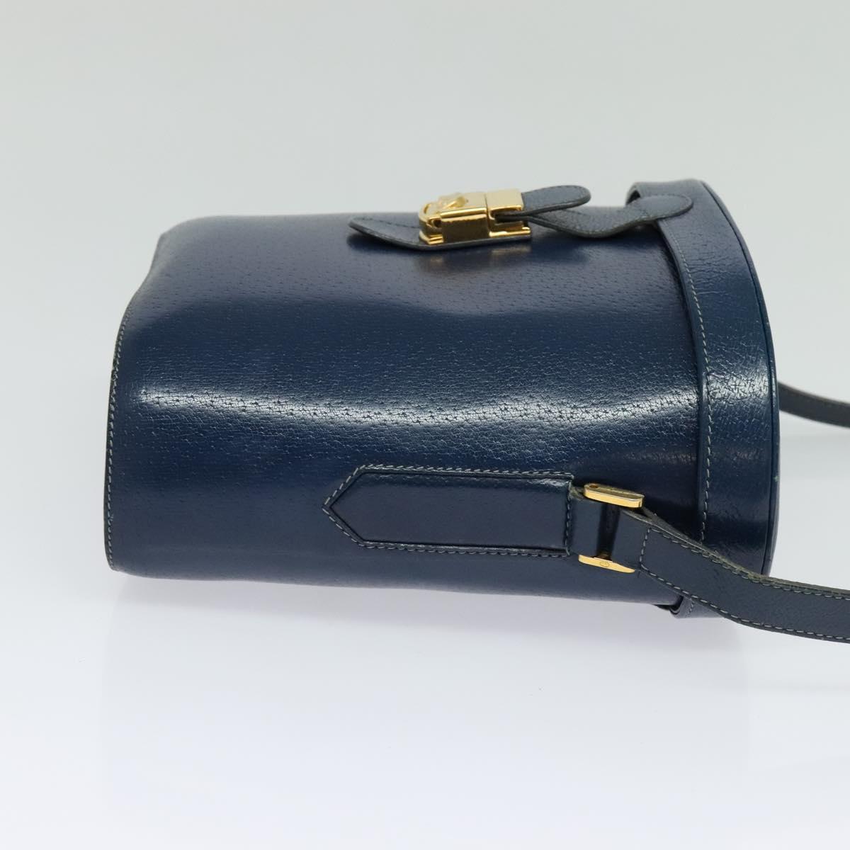 GUCCI Shoulder Bag Leather Blue Gold Auth bs25923