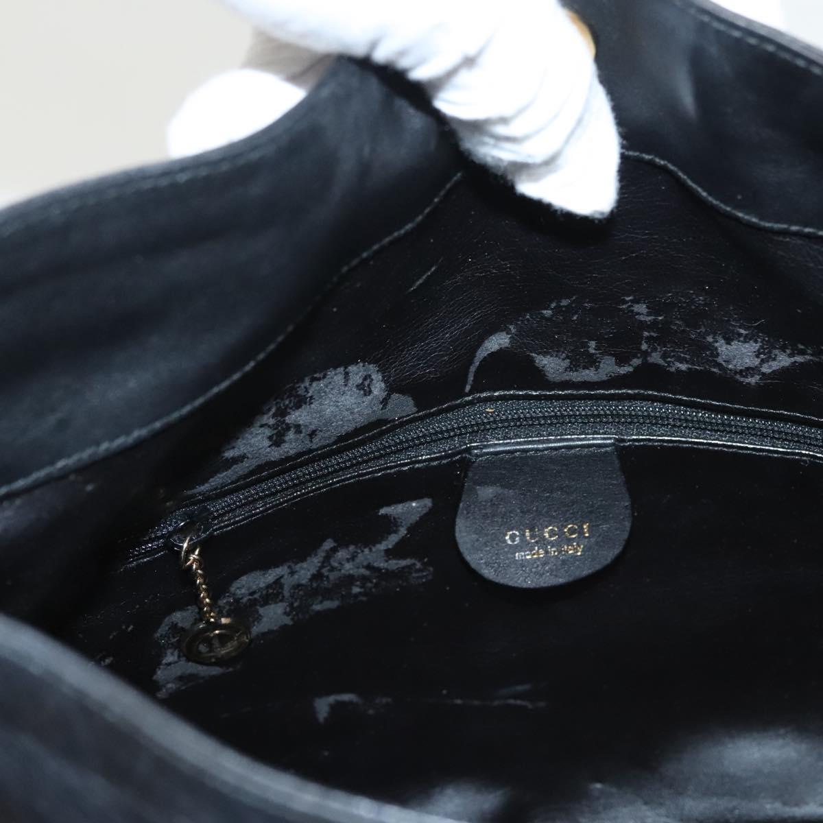 GUCCI Bamboo Hand Bag Leather Black Gold 001 3754 1638 Auth bs25926