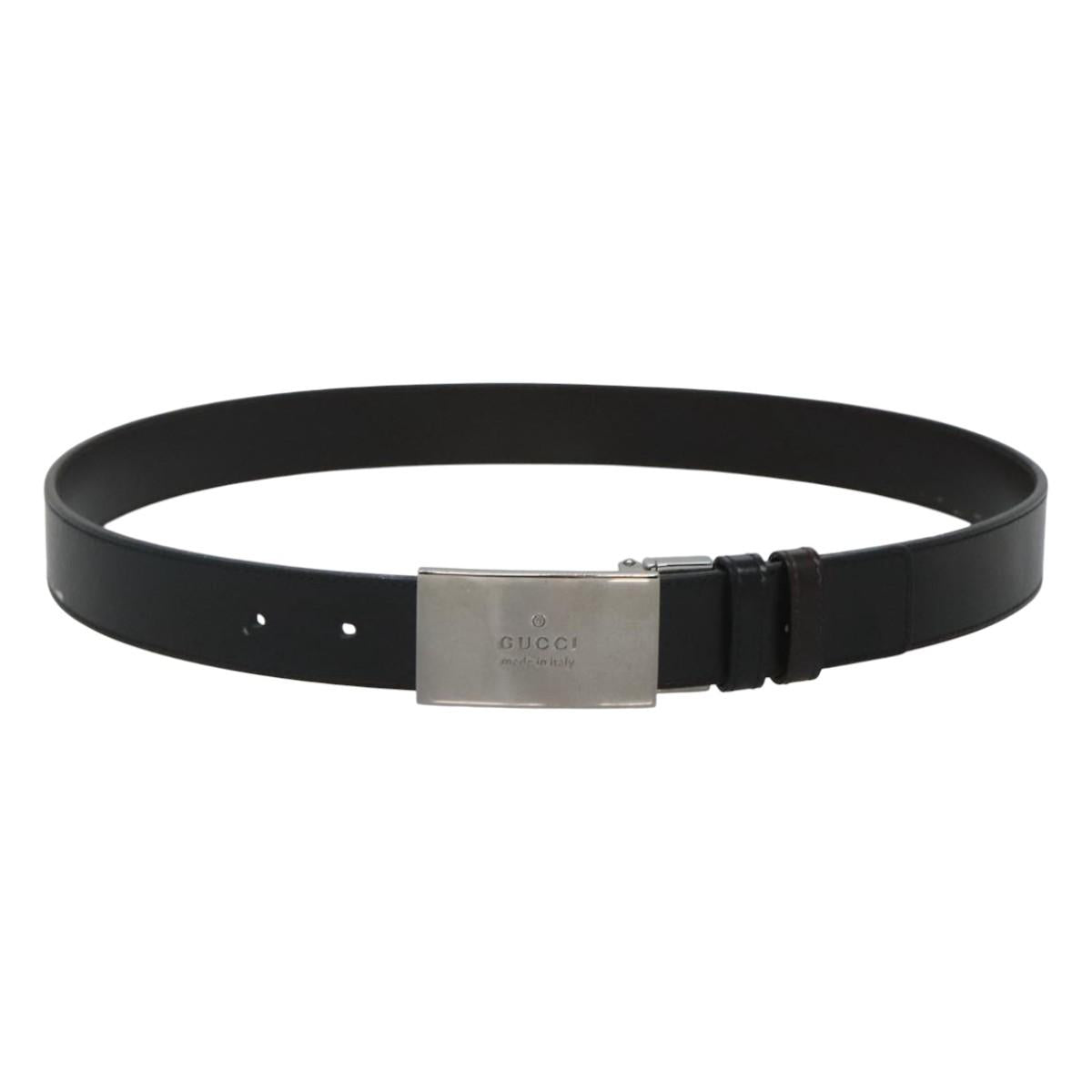 GUCCI Belt Leather 81.5-34.3"" Black Silver Auth bs25928