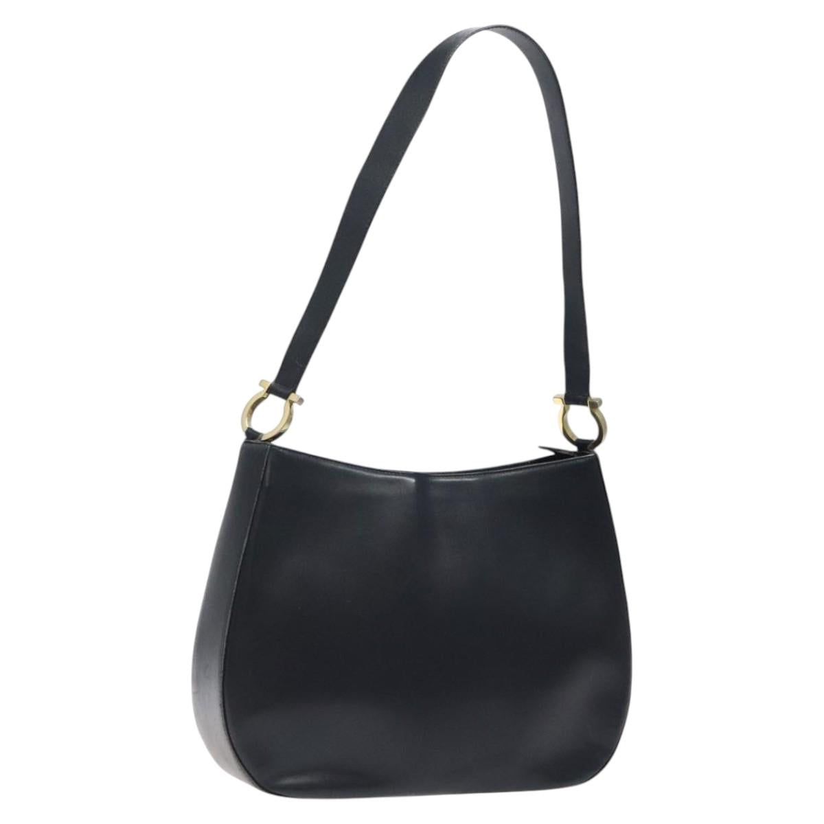 Salvatore Ferragamo Shoulder Bag Leather Black Gold Auth bs25932