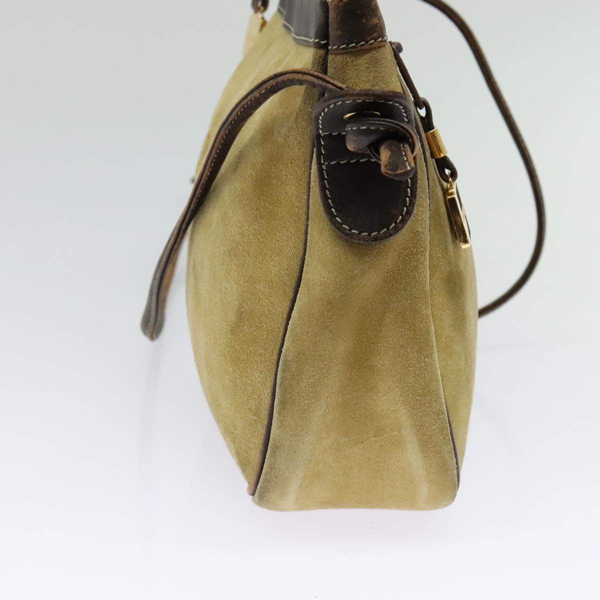 LOEWE Anagram Shoulder Bag Suede Beige Gold Auth bs25935