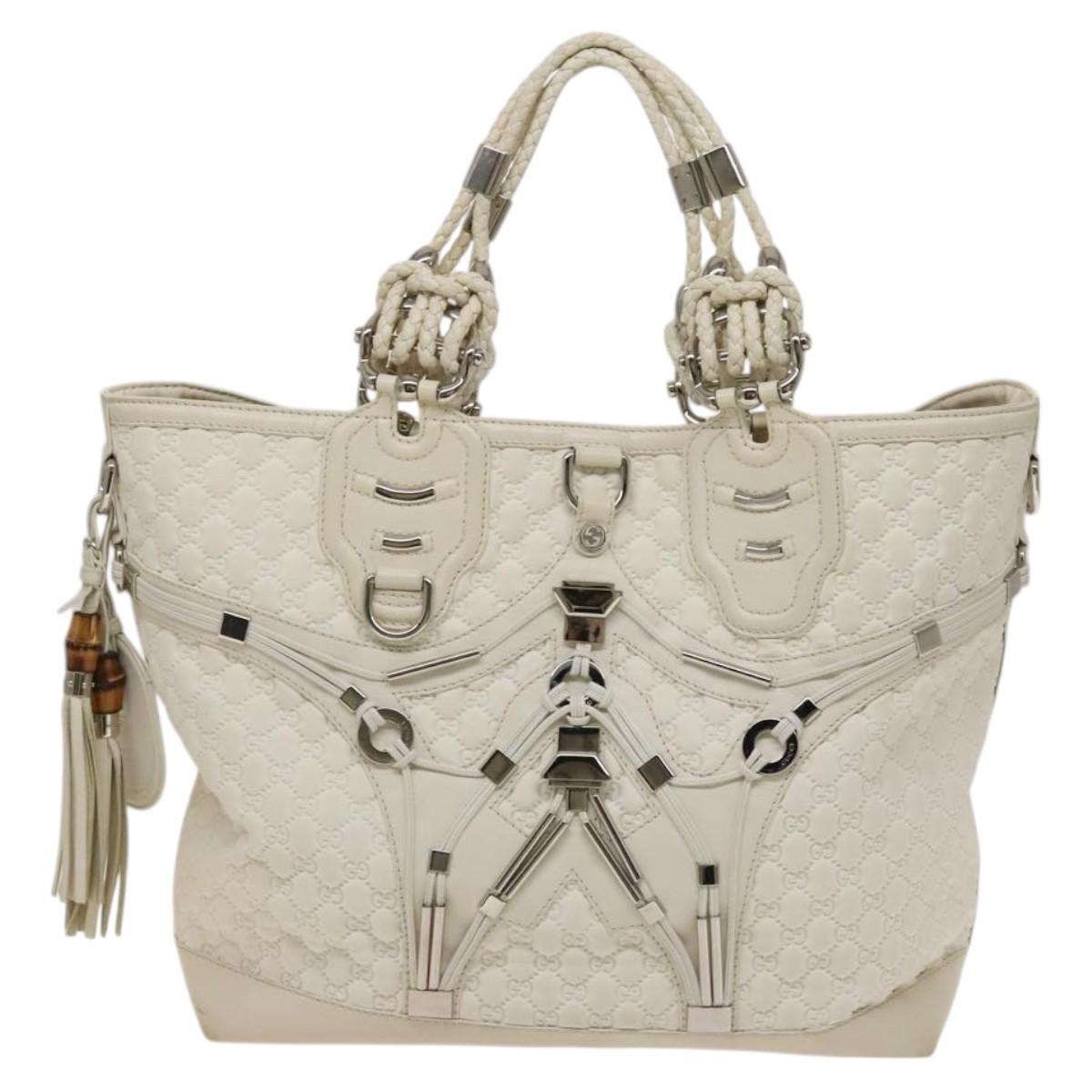 GUCCI GG Canvas Guccissima Shoulder Bag Leather White Silver 240260 Auth bs25938