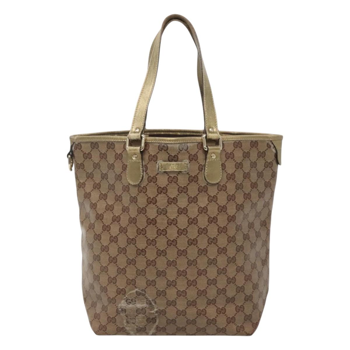 GUCCI GG Crystal Tote Bag Coated Canvas Beige Gold 189896 Auth bs25939