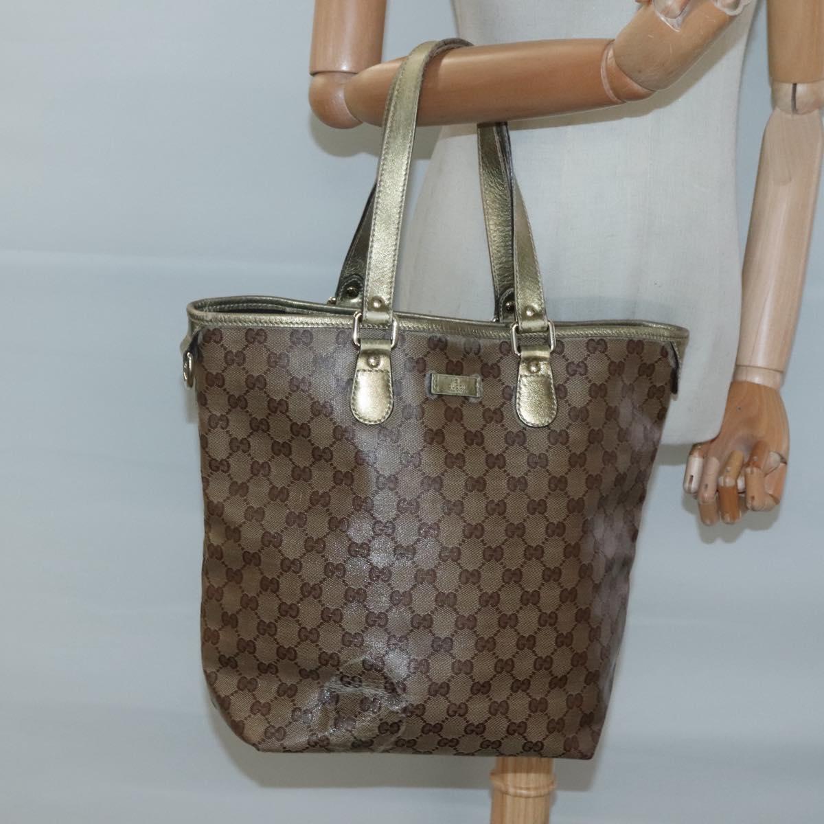 GUCCI GG Crystal Tote Bag Coated Canvas Beige Gold 189896 Auth bs25939