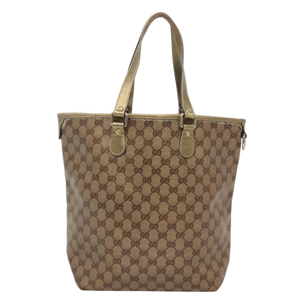 GUCCI GG Crystal Tote Bag Coated Canvas Beige Gold 189896 Auth bs25939
