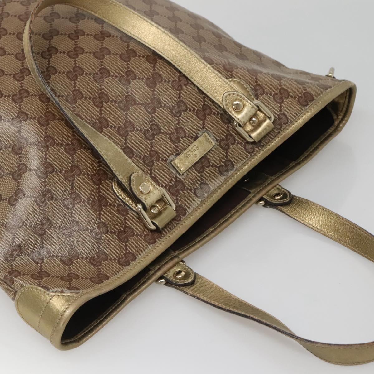 GUCCI GG Crystal Tote Bag Coated Canvas Beige Gold 189896 Auth bs25939