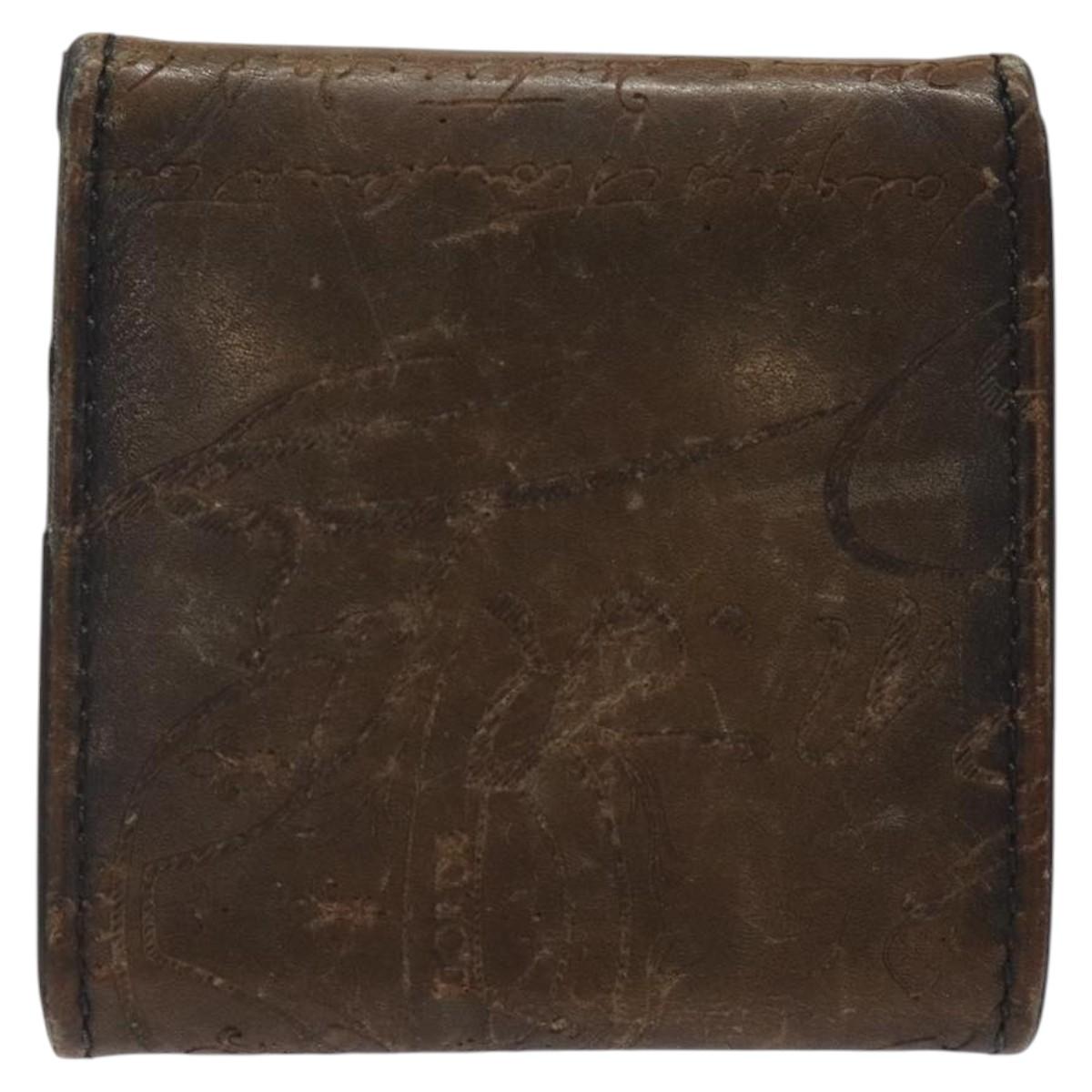 Berluti Calligraphy Coin Purse Leather Brown Auth bs25955